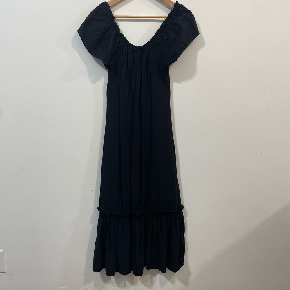 Zara Black Ruffle Linen Blend Summer Resortwear Maxi Dress Size M